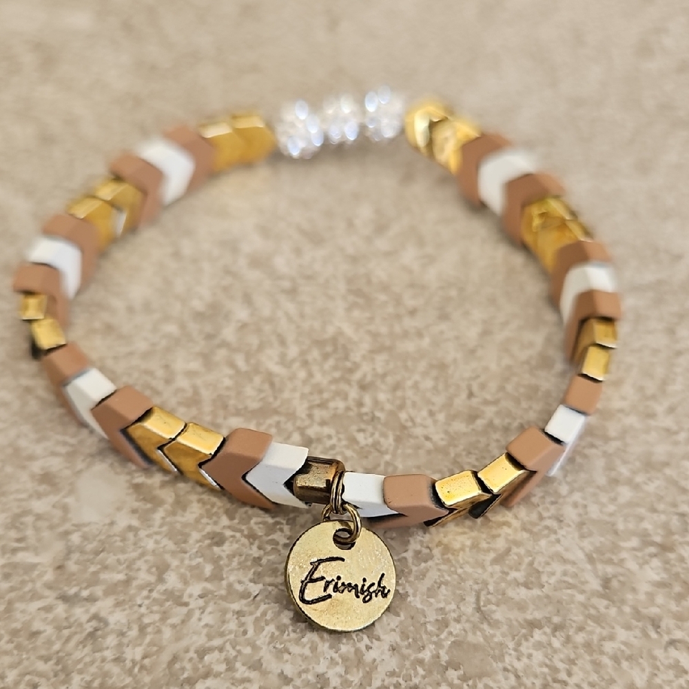 Erimish Gold, White, and Tan Bracelet